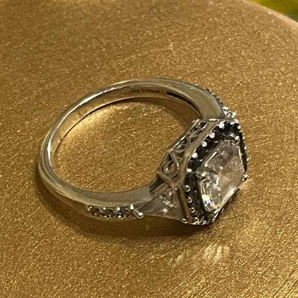 Sterling Asscher Cut CZ Halo Ring - Picture 2 of 14